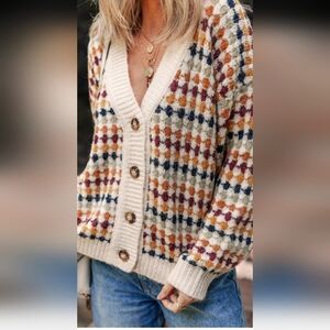 Cozy Multicolour Dotty Knit Button-Up Cardigan